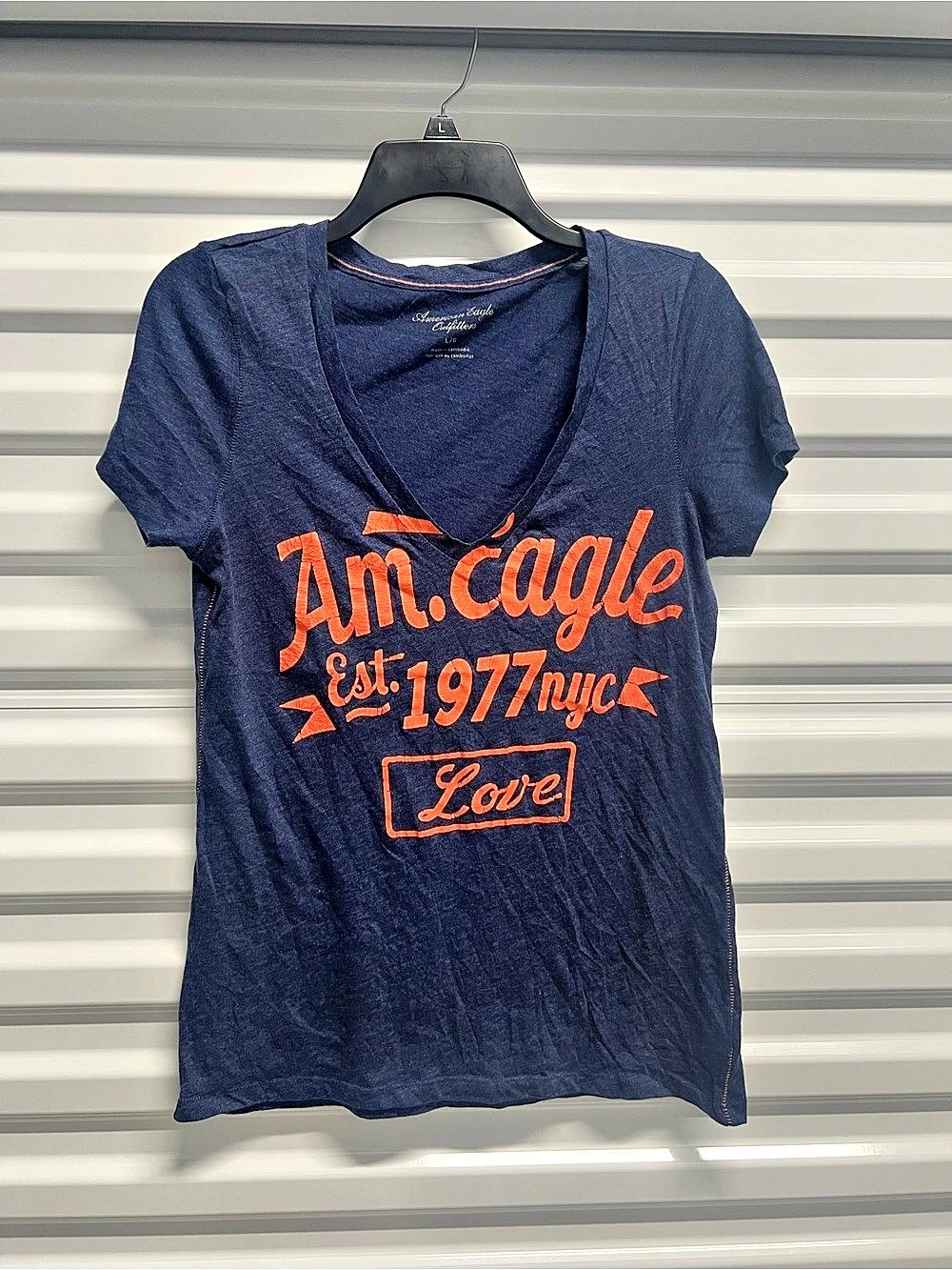 American Eagle Outfitters Graphic Tee in Blue & Orange Size Large